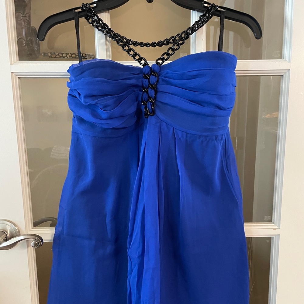 Royal Underground Blue Chiffon Chain Halter Dress